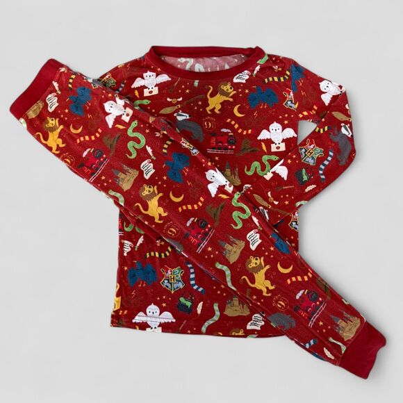 Little Sleepies Red Harry Potter Hogwarts Two Piece Bamboo Pajamas Set Size 4T - Picture 1 of 11